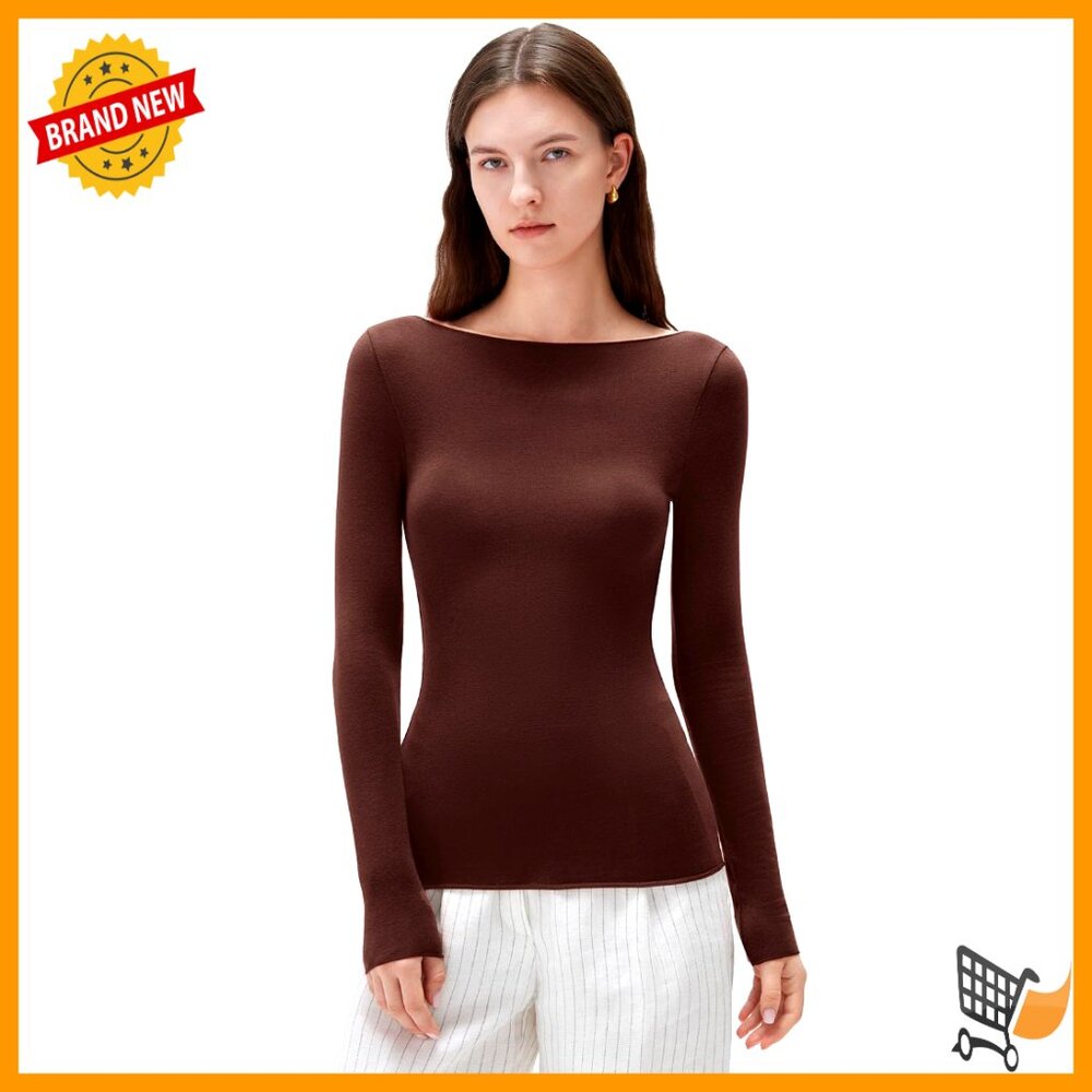 Cashmere Modal Boat Neck Long Sleeve Shirt Fitted Knit Top Y2k Chic